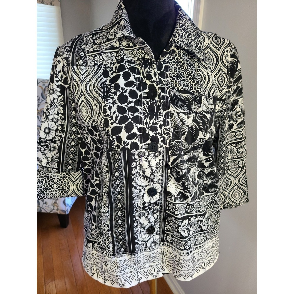 Drapers and Damons Petite 14P Black White Floral Jacket Country Club Garden Club